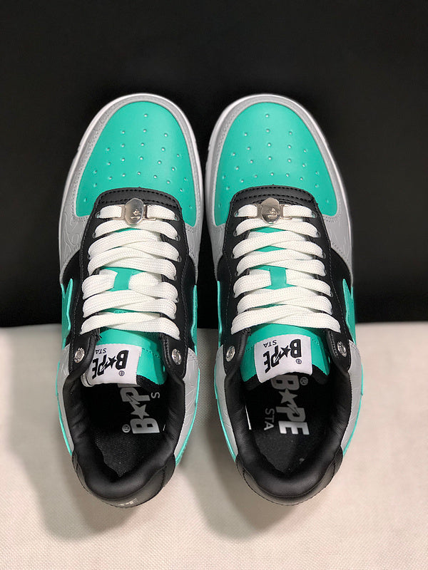 BAPE Star Low-Top Sneakers - Grey, Black and Mint Green
