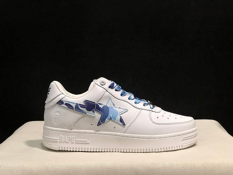 BAPE Star Low-Top Sneakers - White with Blue Camo Details
