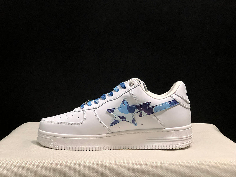 BAPE Star Low-Top Sneakers - White with Blue Camo Details