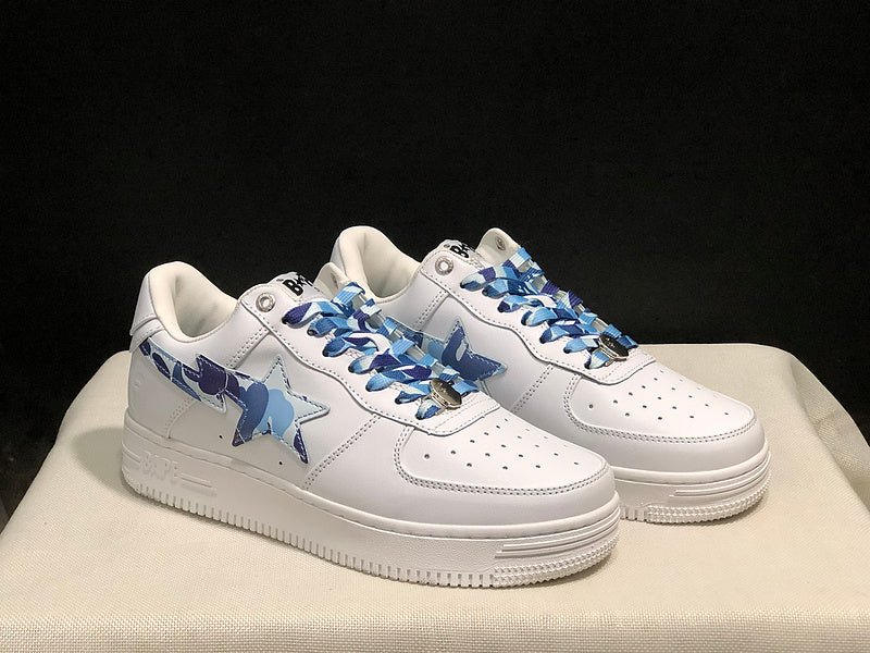 BAPE Star Low-Top Sneakers - White with Blue Camo Details