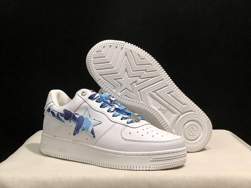 BAPE Star Low-Top Sneakers - White with Blue Camo Details