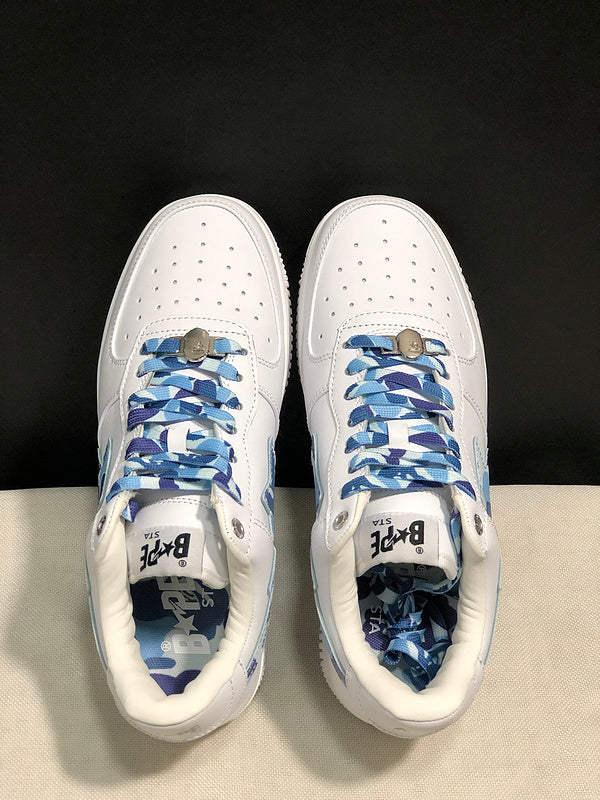 BAPE Star Low-Top Sneakers - White with Blue Camo Details