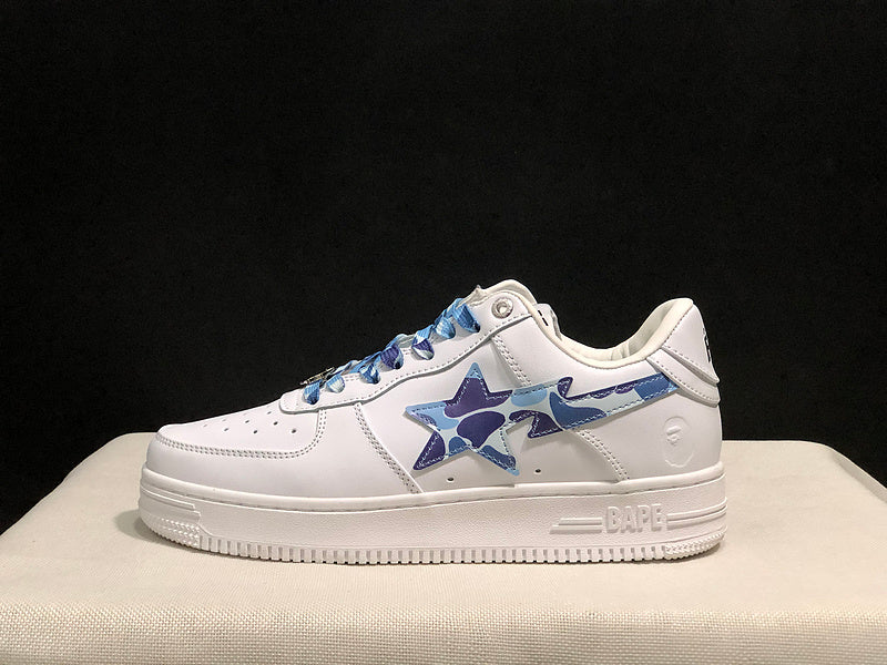 BAPE Star Low-Top Sneakers - White with Blue Camo Details