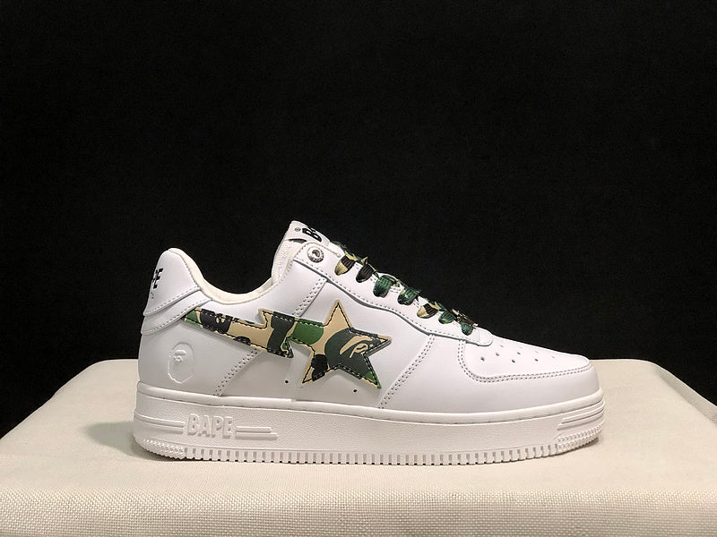 BAPE Star Low-Top Sneakers - White with Green Camo Details