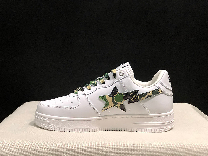 BAPE Star Low-Top Sneakers - White with Green Camo Details