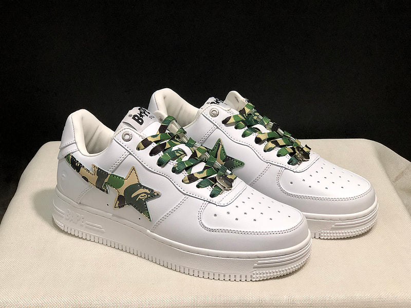 BAPE Star Low-Top Sneakers - White with Green Camo Details