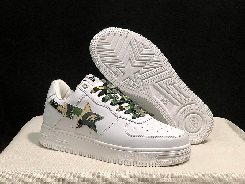 BAPE Star Low-Top Sneakers - White with Green Camo Details