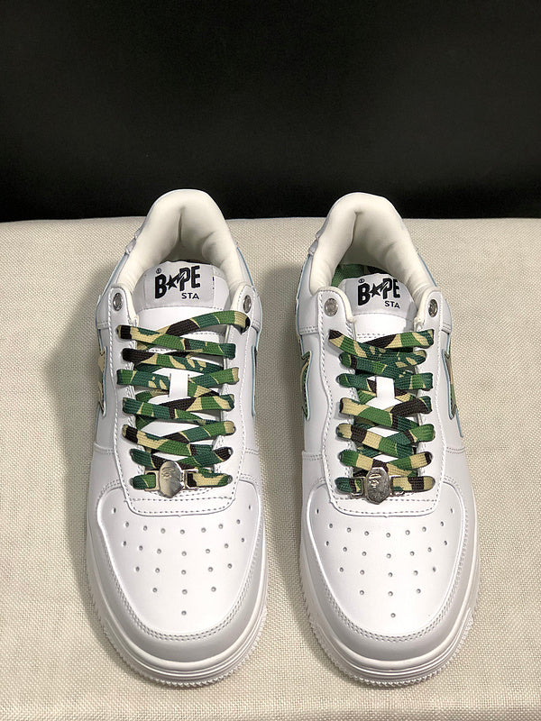 BAPE Star Low-Top Sneakers - White with Green Camo Details