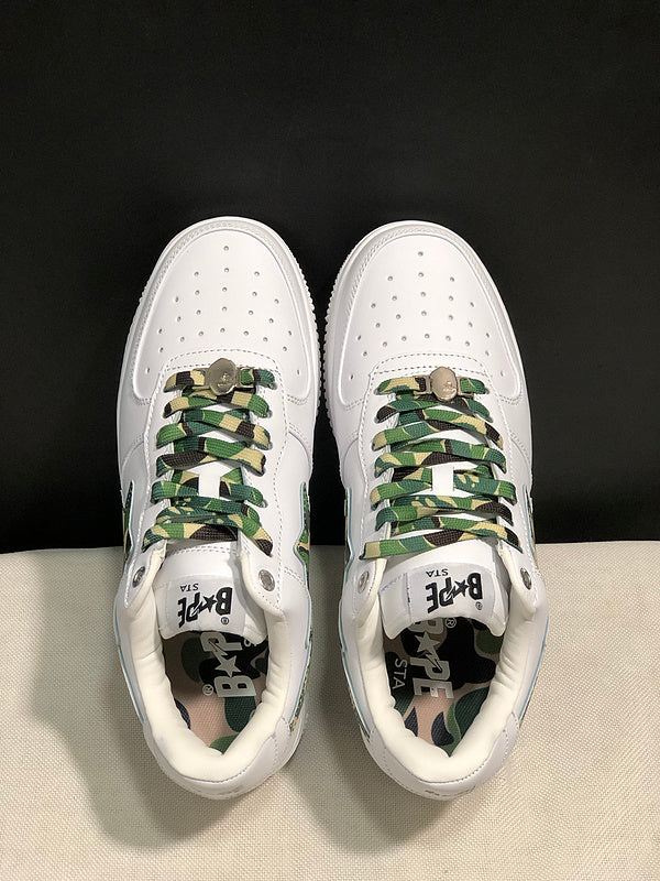 BAPE Star Low-Top Sneakers - White with Green Camo Details