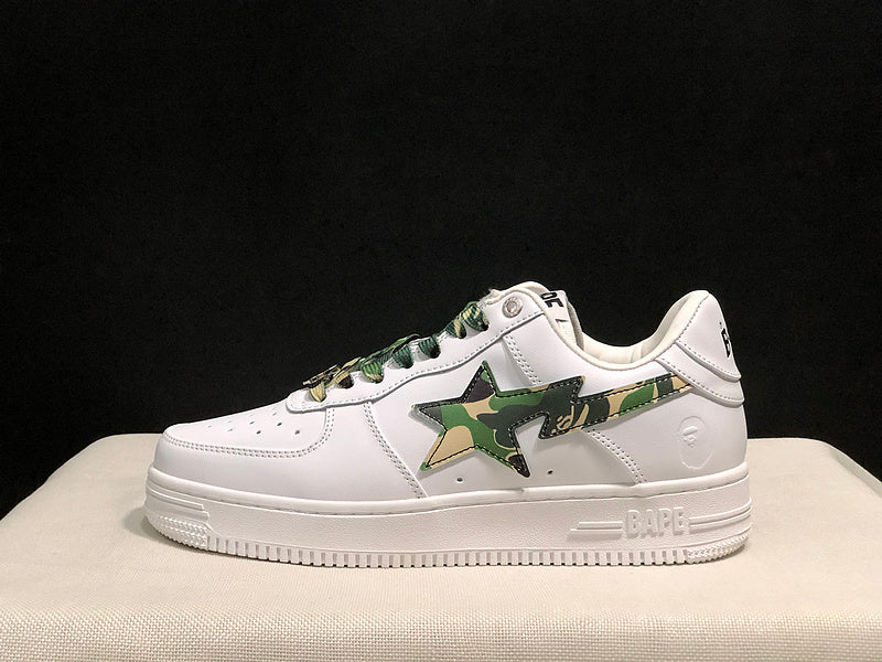 BAPE Star Low-Top Sneakers - White with Green Camo Details