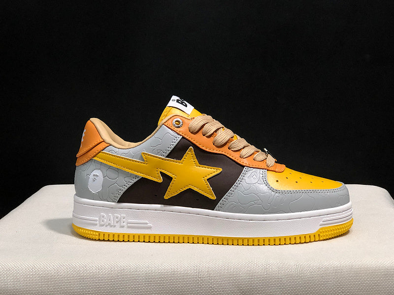BAPE Star Low-Top Sneakers - Grey, Black and Yellow with Orange Accents