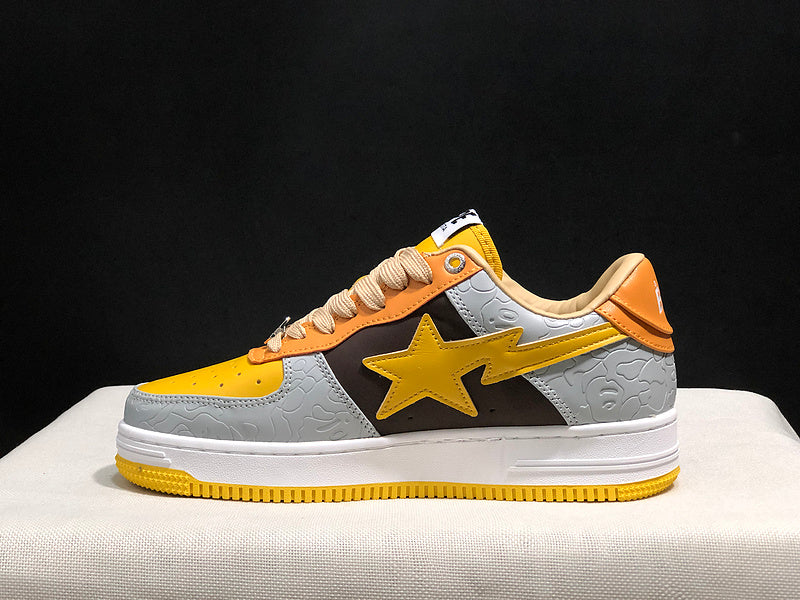 BAPE Star Low-Top Sneakers - Grey, Black and Yellow with Orange Accents