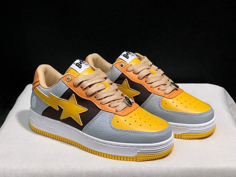 BAPE Star Low-Top Sneakers - Grey, Black and Yellow with Orange Accents