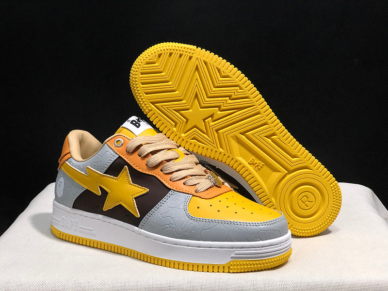 BAPE Star Low-Top Sneakers - Grey, Black and Yellow with Orange Accents