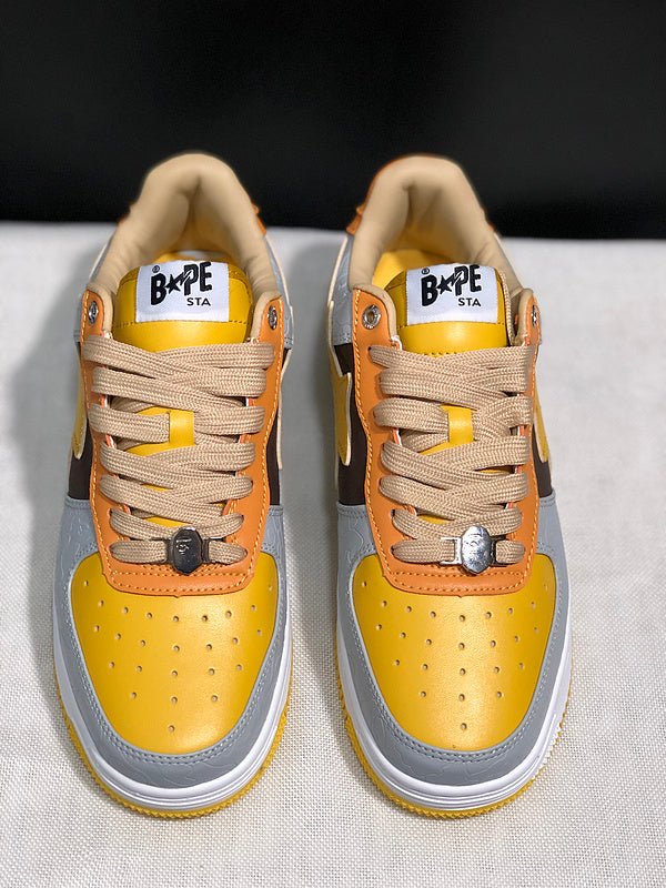 BAPE Star Low-Top Sneakers - Grey, Black and Yellow with Orange Accents