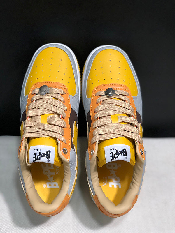 BAPE Star Low-Top Sneakers - Grey, Black and Yellow with Orange Accents