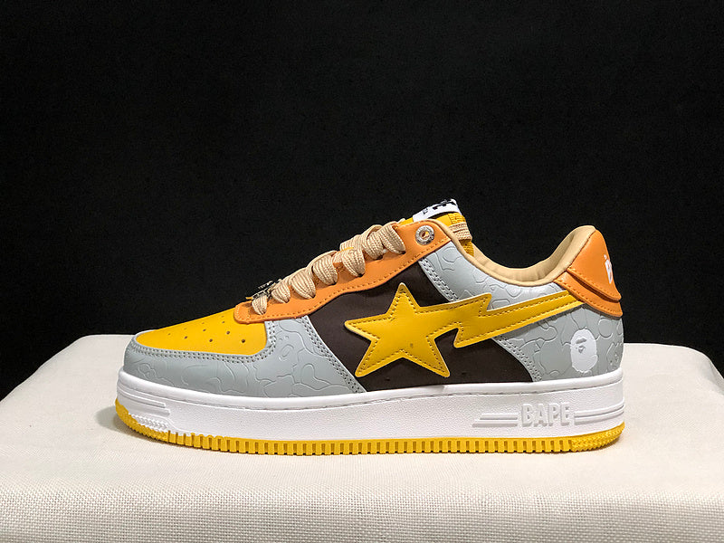 BAPE Star Low-Top Sneakers - Grey, Black and Yellow with Orange Accents