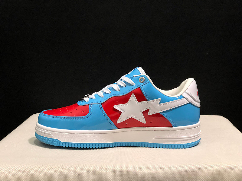 BAPE Star Low-Top Sneakers - Light Blue, Red and White
