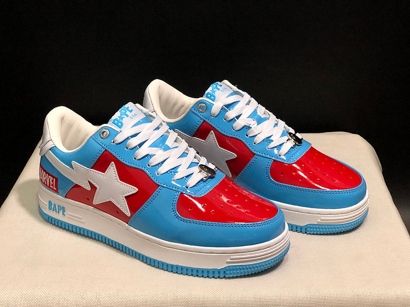 BAPE Star Low-Top Sneakers - Light Blue, Red and White