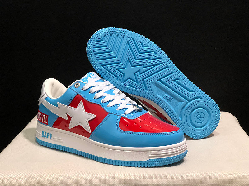 BAPE Star Low-Top Sneakers - Light Blue, Red and White