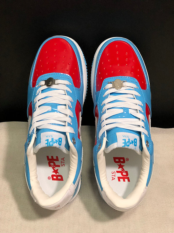 BAPE Star Low-Top Sneakers - Light Blue, Red and White