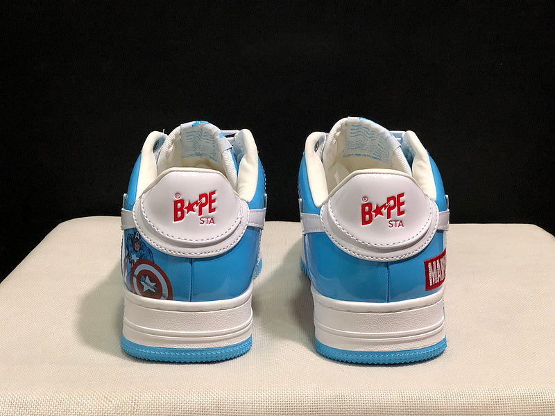 BAPE Star Low-Top Sneakers - Light Blue, Red and White