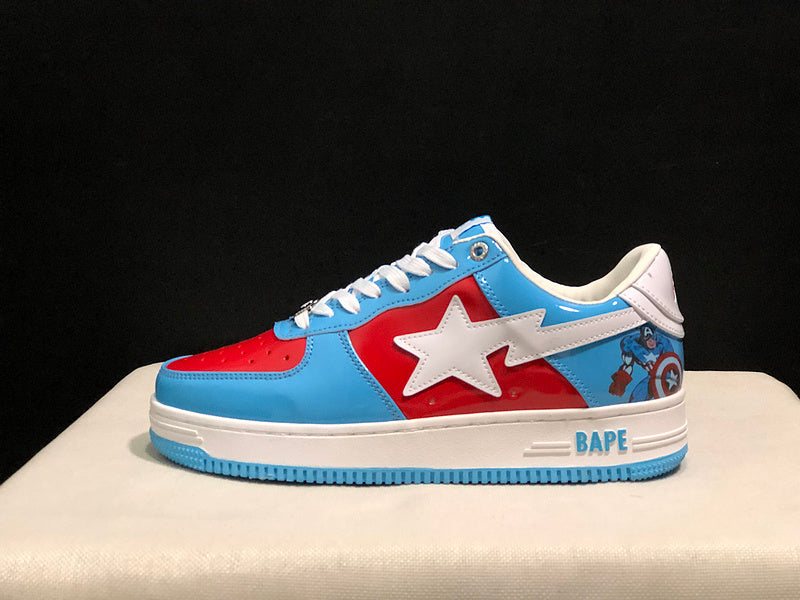 BAPE Star Low-Top Sneakers - Light Blue, Red and White