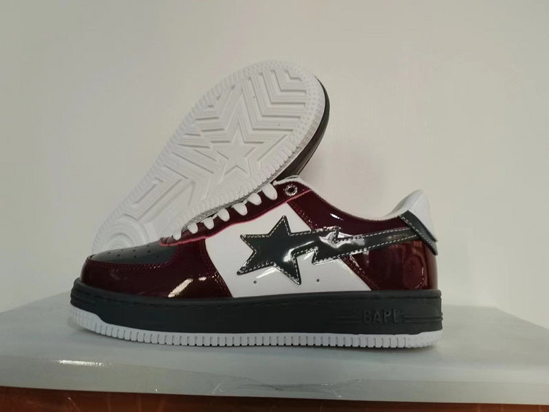 BAPE Star Low-Top Sneakers - Burgundy, Black and White