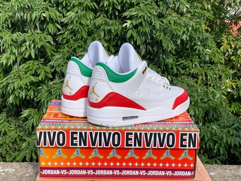 Air Jordan 3 Retro Men's Sneakers - White, Red and Green