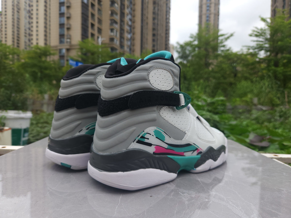 Air Jordan 8 Retro Sneakers - White, Grey and Green