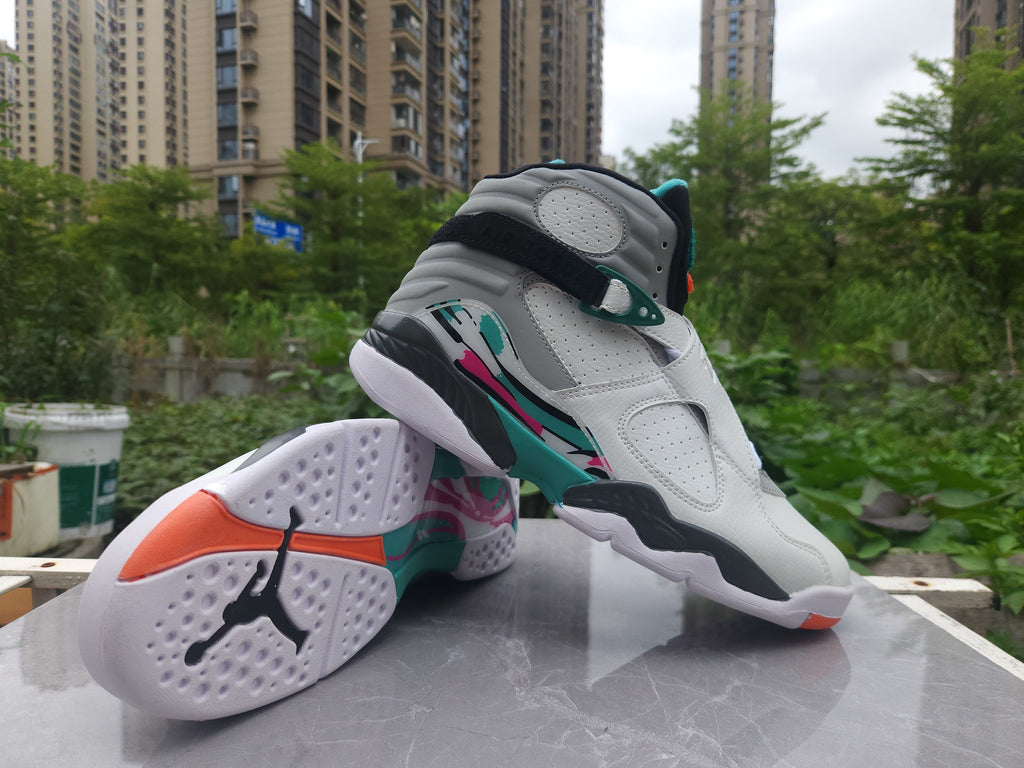 Air Jordan 8 Retro Sneakers - White, Grey and Green