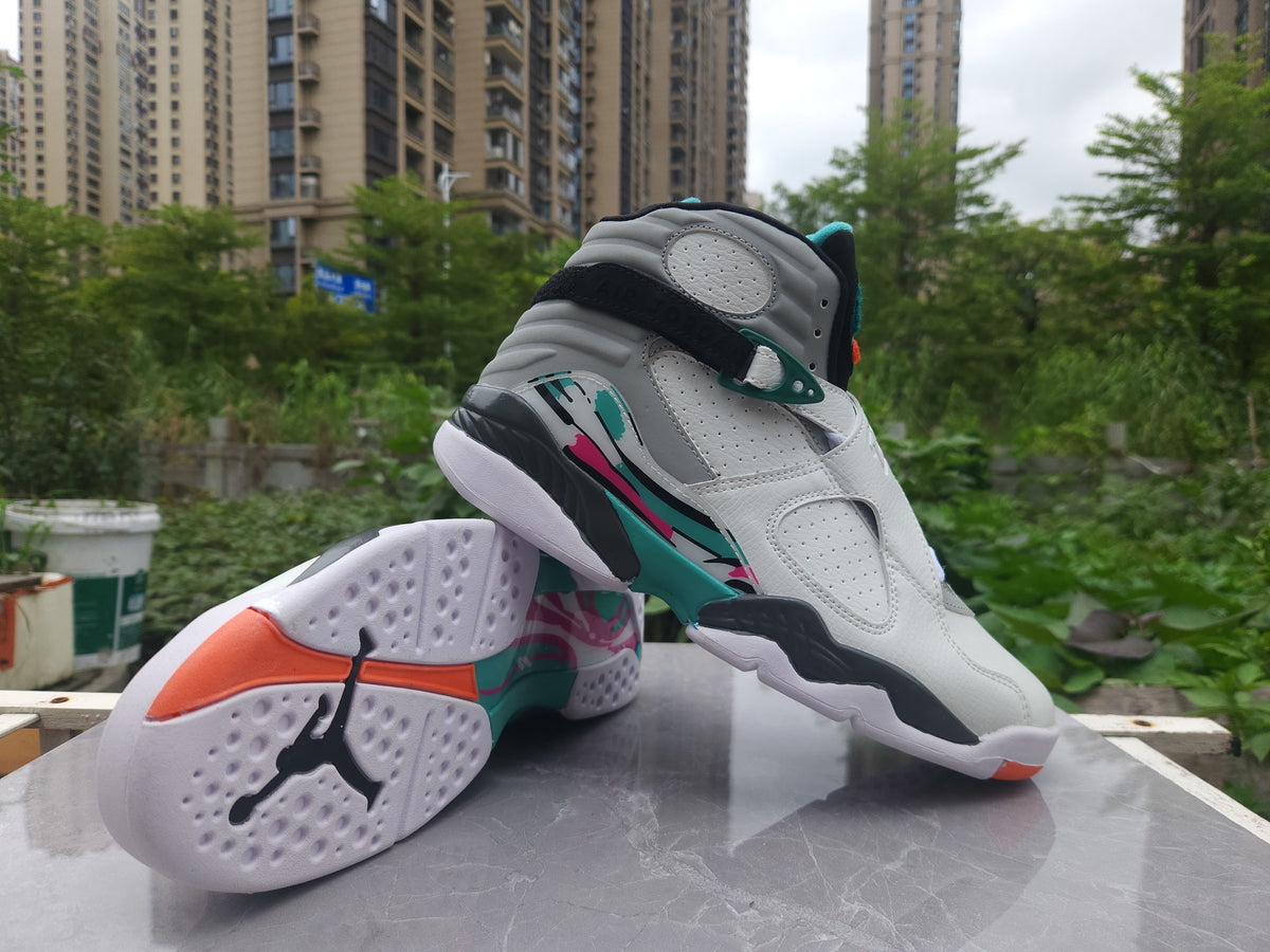 Air Jordan 8 Retro Sneakers - White, Grey and Green