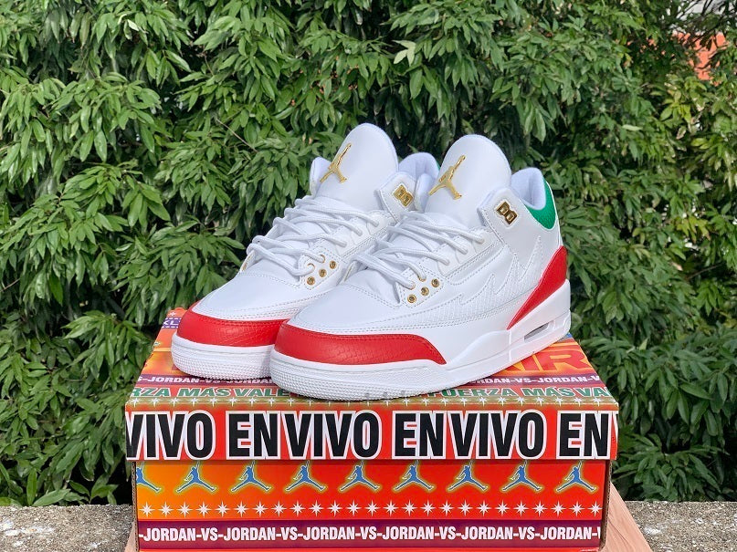 Air Jordan 3 Retro Men's Sneakers - White, Red and Green
