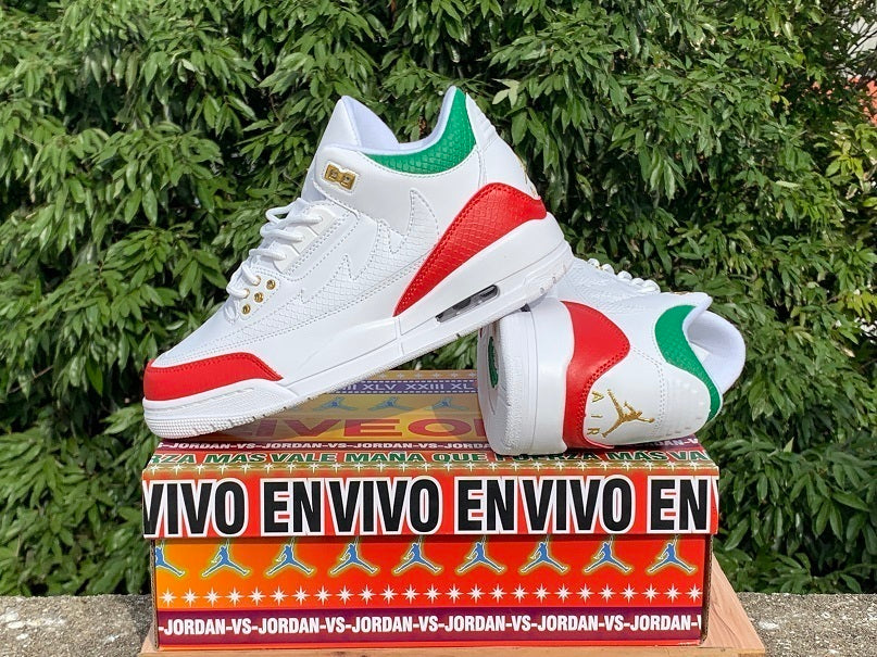 Air Jordan 3 Retro Men's Sneakers - White, Red and Green